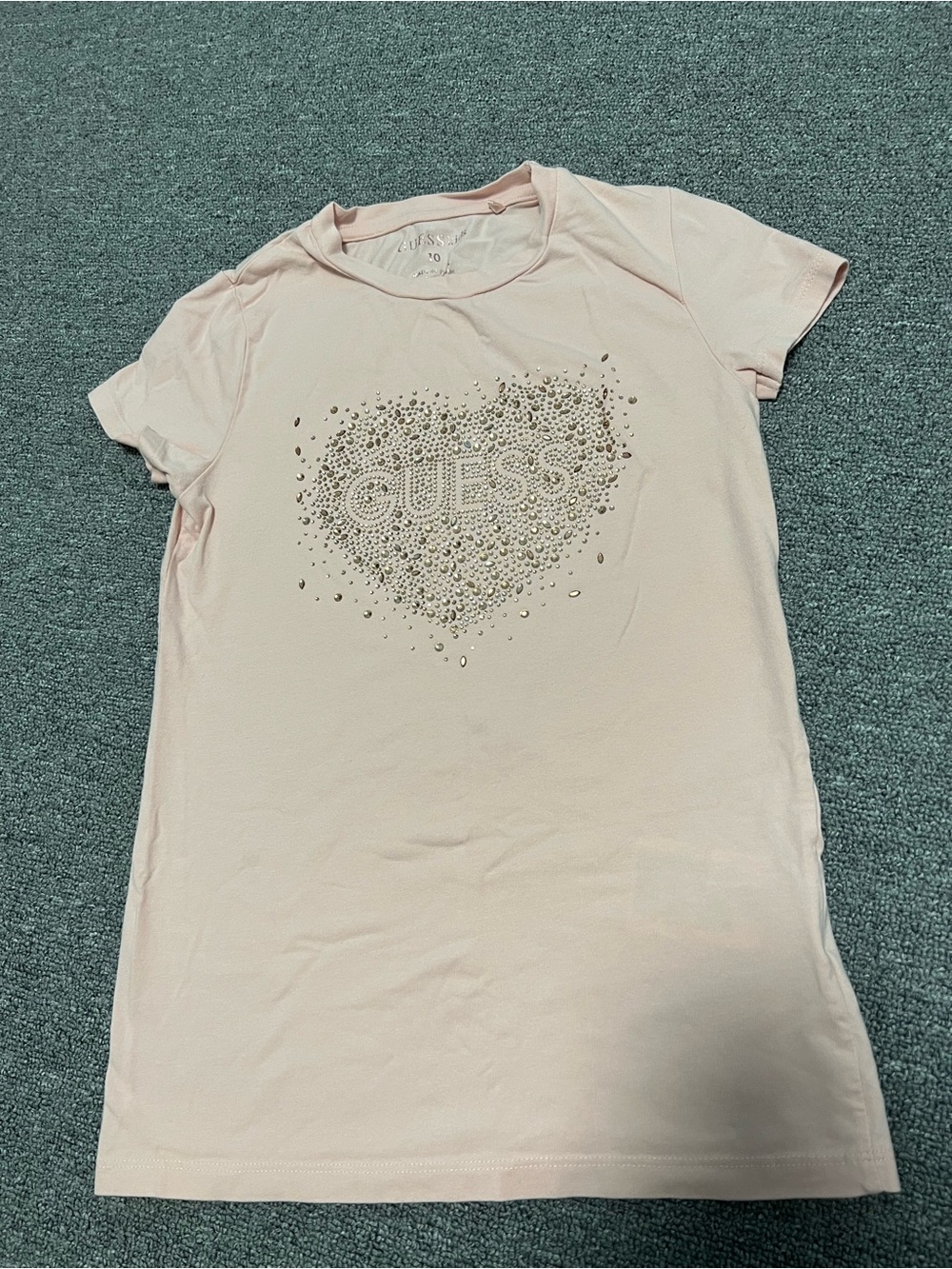 Guess Girl’s Pink Rhinestone Heart Logo Tee